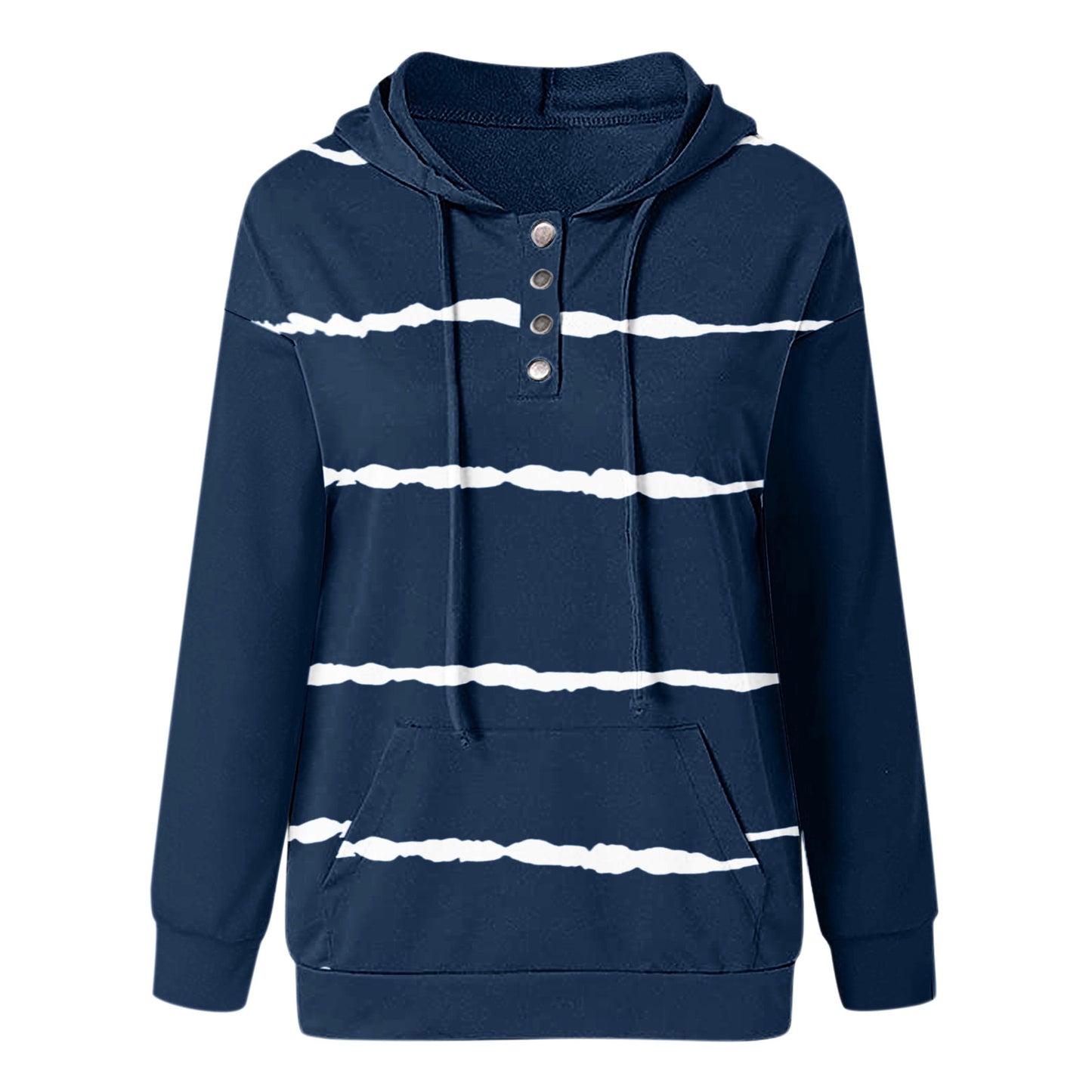 Striped Tie Dye or Color Block Pullover Hoodie with a Buttoned Neckline