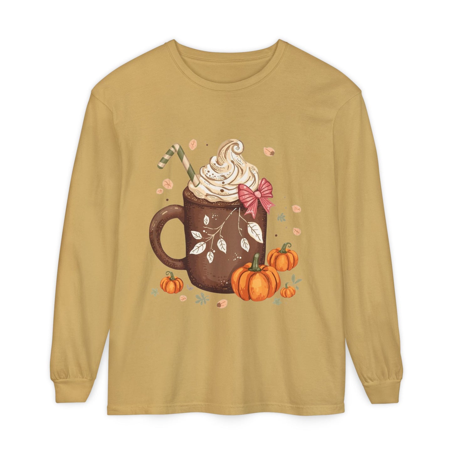 Cute Fall Pumpkin Spice Long Sleeve T-Shirt, Pumpkin Coffee Tee, Autumn Fashion, Cozy Gift for her, Thanksgiving Shirt