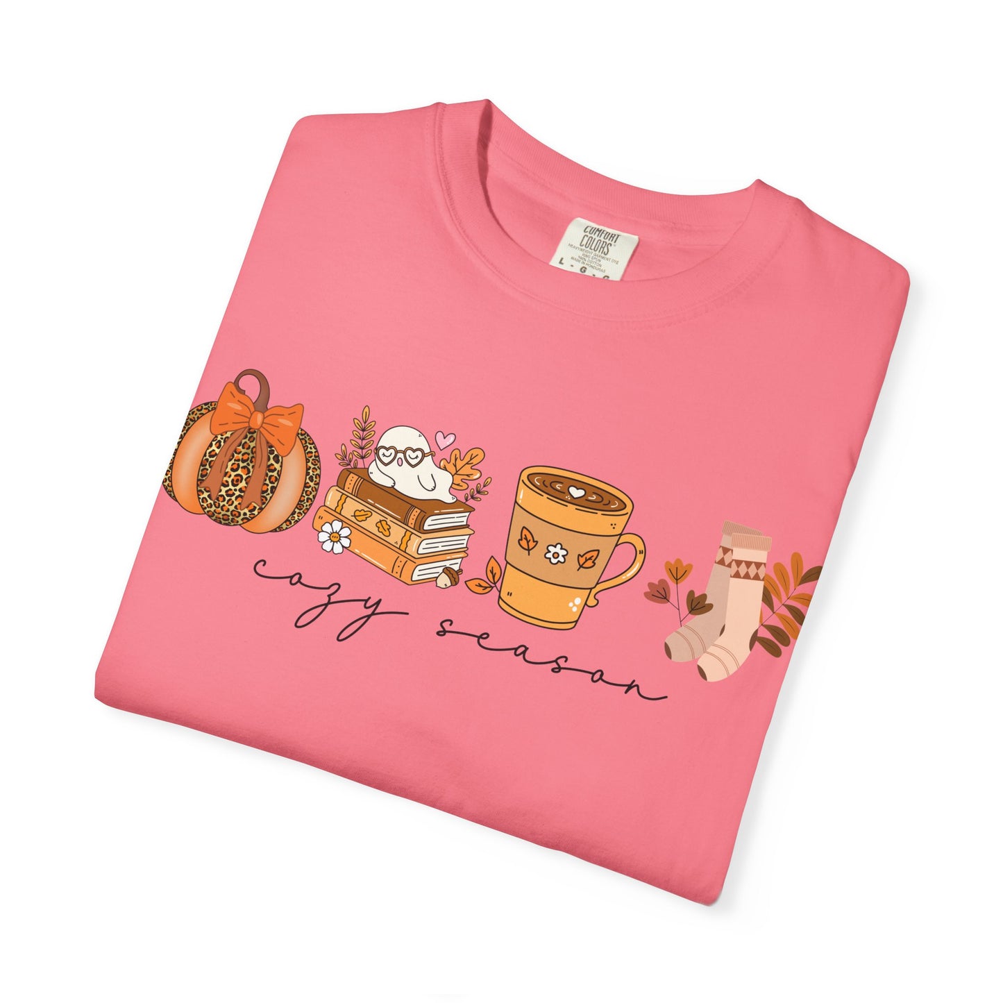 'Cozy Season' Bella + Canvas T-Shirt | Cozy Socks, Sleeping Ghost, Coquette Bow & Leopard Pumpkin Fall Graphic, Autumn Tee, Pumpkin Season Shirt, Cute Sweatshirt, Harvest Style Top, Perfect for Thanksgiving