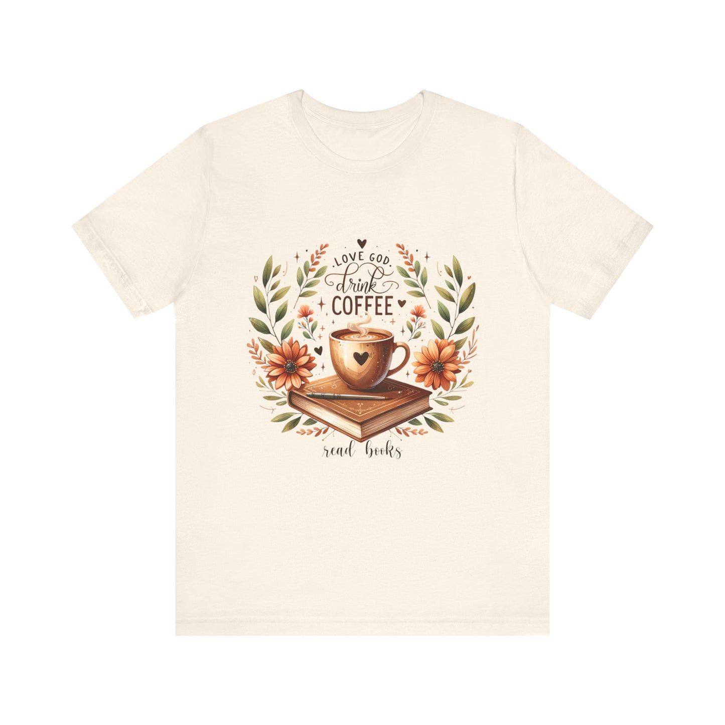 Love God, Drink Coffee, Read Books Tee | Fall Watercolor Books & Coffee Graphic Shirt