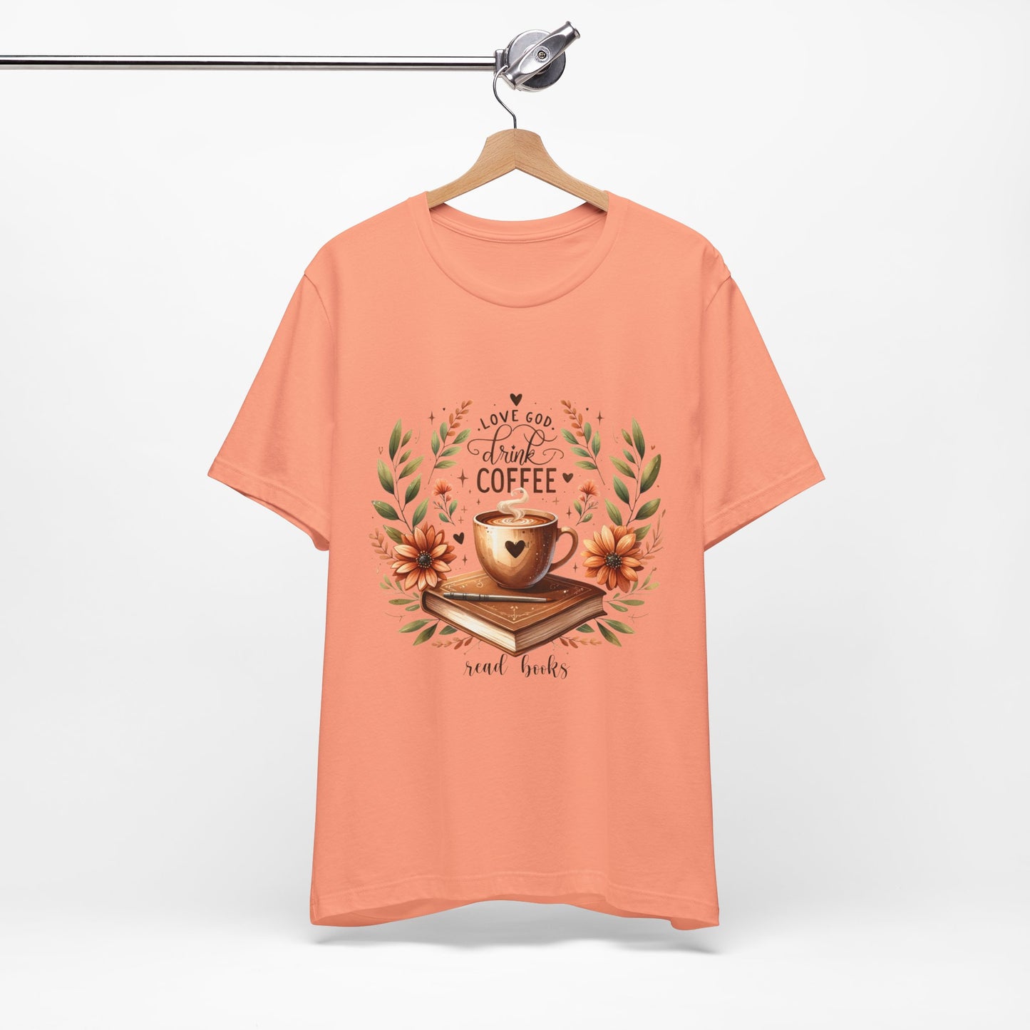 Love God, Drink Coffee, Read Books Tee | Fall Watercolor Books & Coffee Graphic Shirt