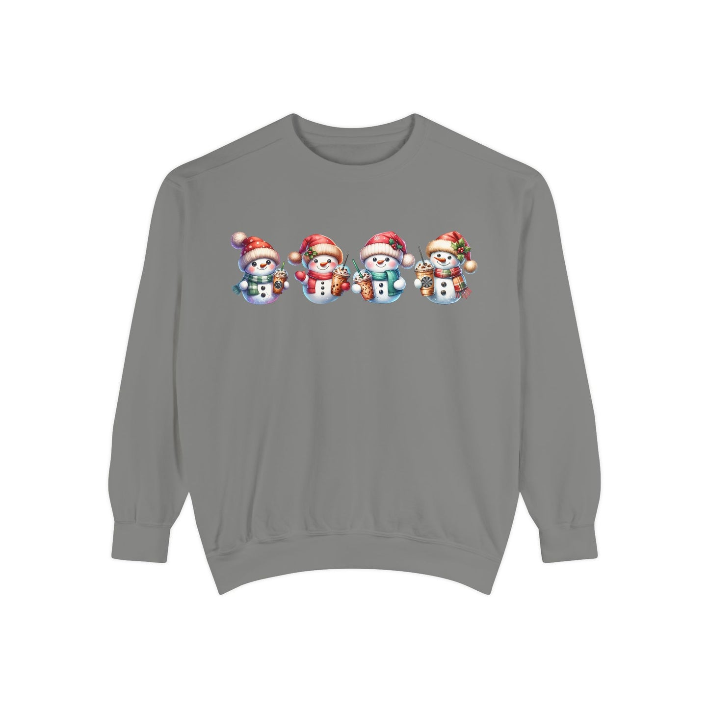 Snowmen Holding Iced Coffee Sweatshirt | Cute Winter Graphic Pullover, Cozy Holiday Gift, Christmas Apparel, Festive Sweatshirt, Snowman Design, Unisex Sweatshirt