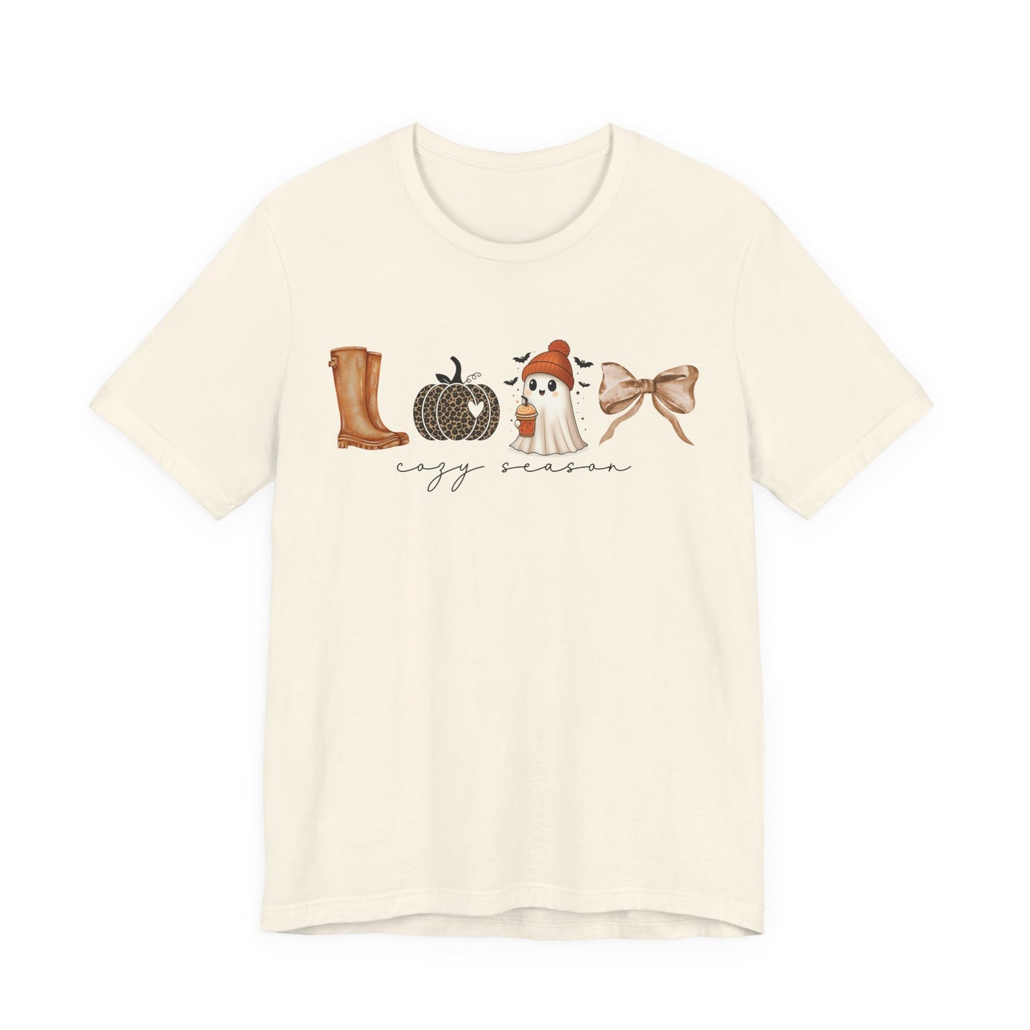'Cozy Season' Autumn Vibes Tee, Fall Shirt, Cozy Season Top, Pumpkin, Ghost, Boots, Bow, Halloween Casual Wear