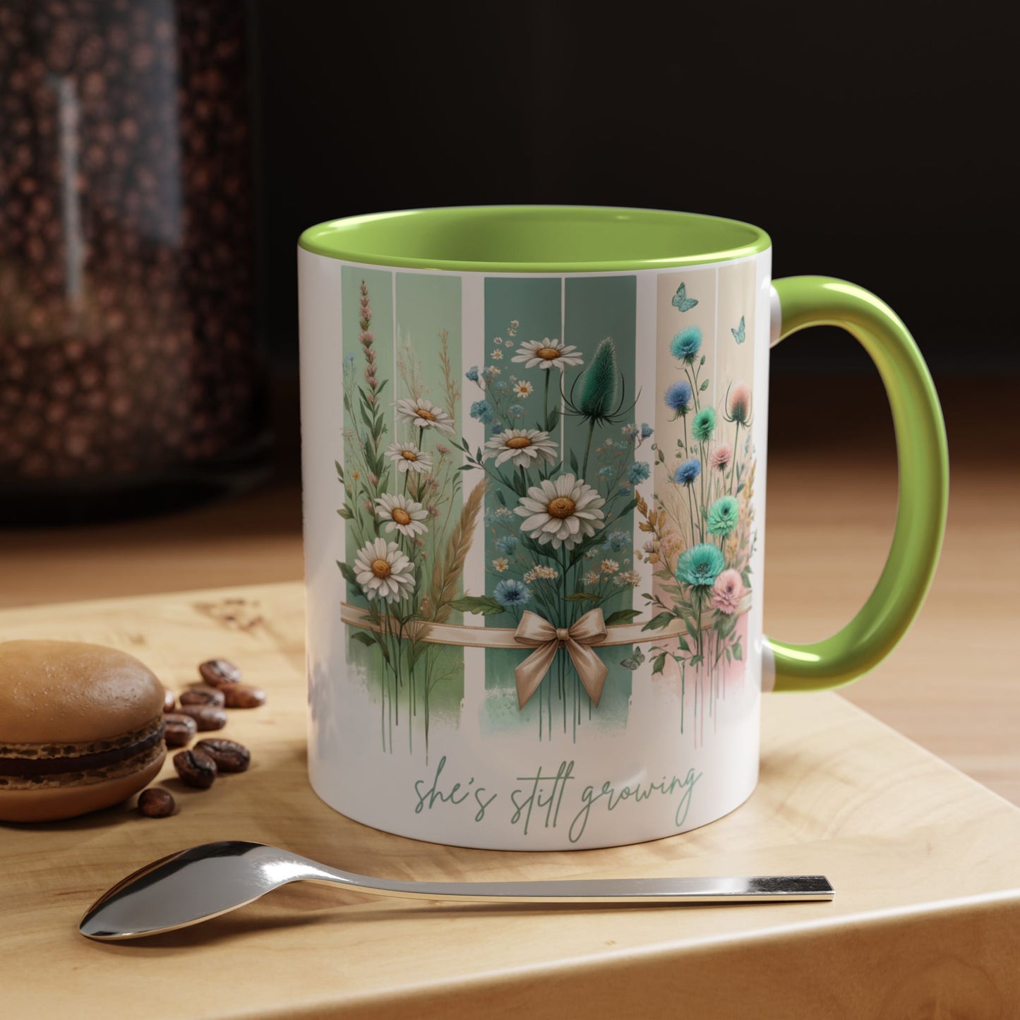 She’s Still Growing Mug | Floral Watercolor Inspirational Coffee Cup