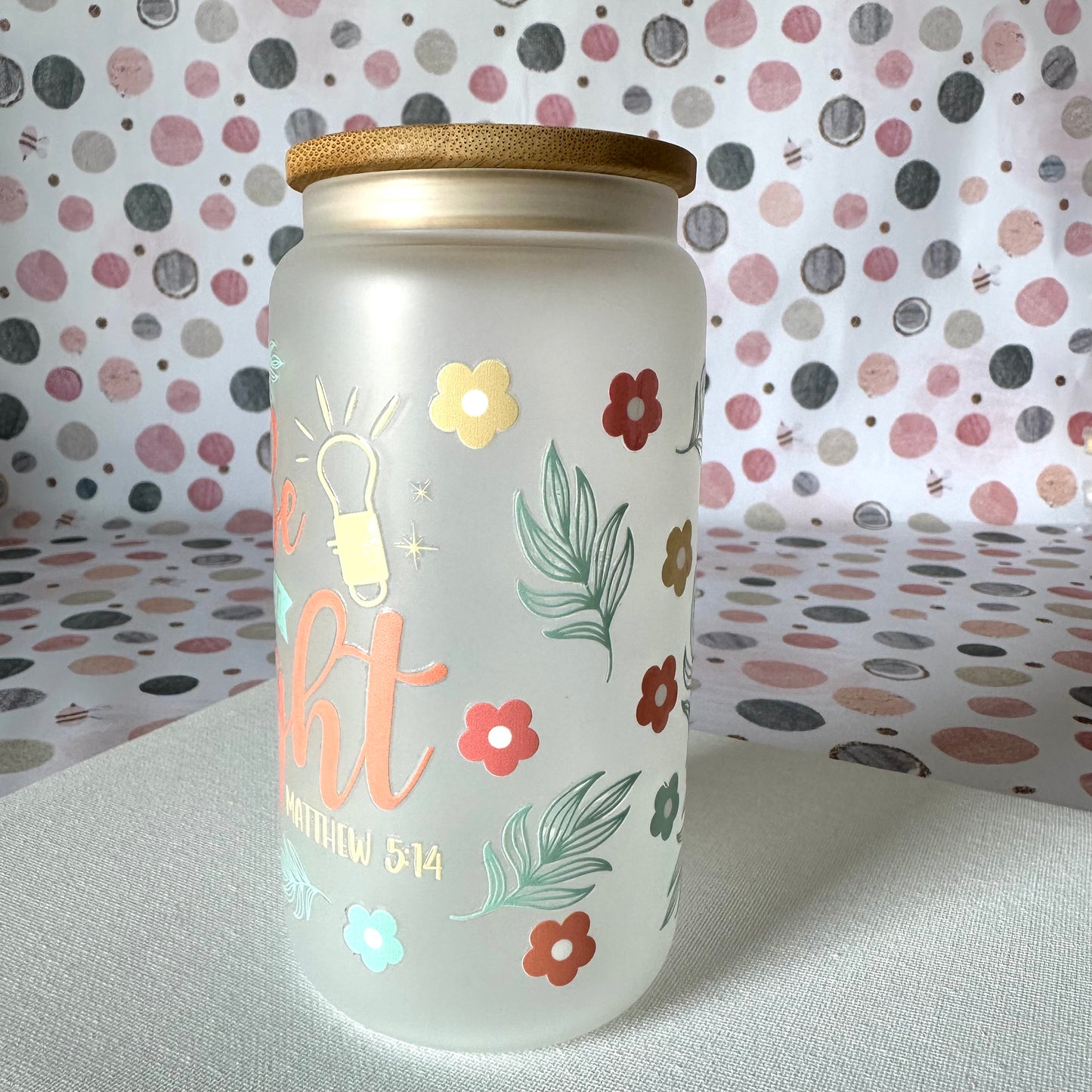 ‘Be The Light’ Glass Can Tumbler Cold Or Hot Drinks