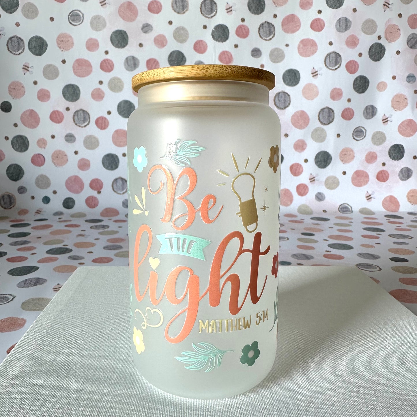 ‘Be The Light’ Glass Can Tumbler Cold Or Hot Drinks