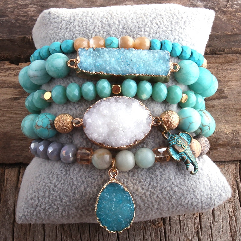 Designer Boho Natural Stone Beaded Bracelet Set