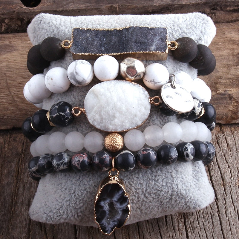 Designer Boho Natural Stone Beaded Bracelet Set
