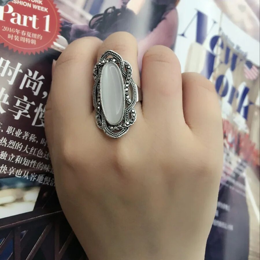 Bohemian Style White Opal Ring