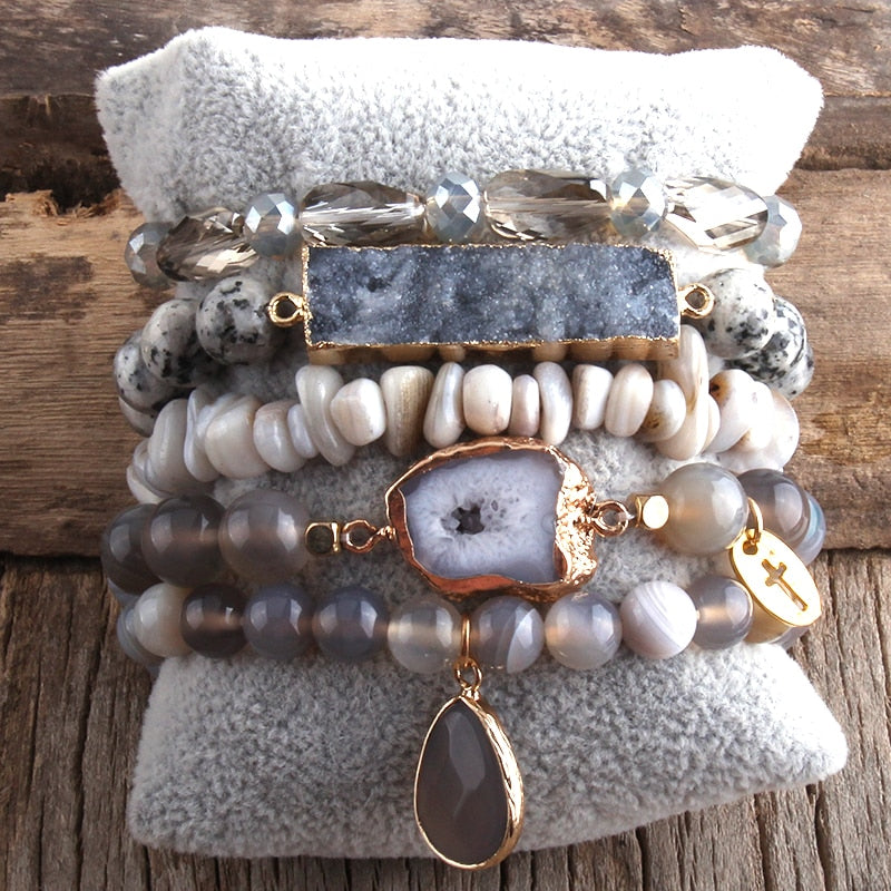 Designer Boho Natural Stone Beaded Bracelet Set