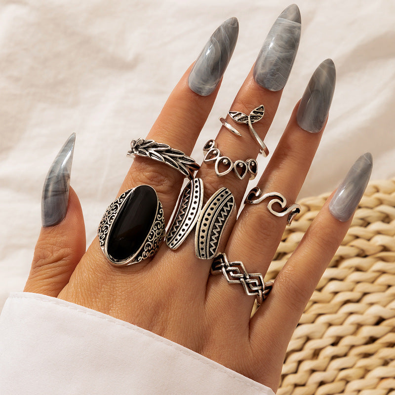Black Oil Dripping Ring Set