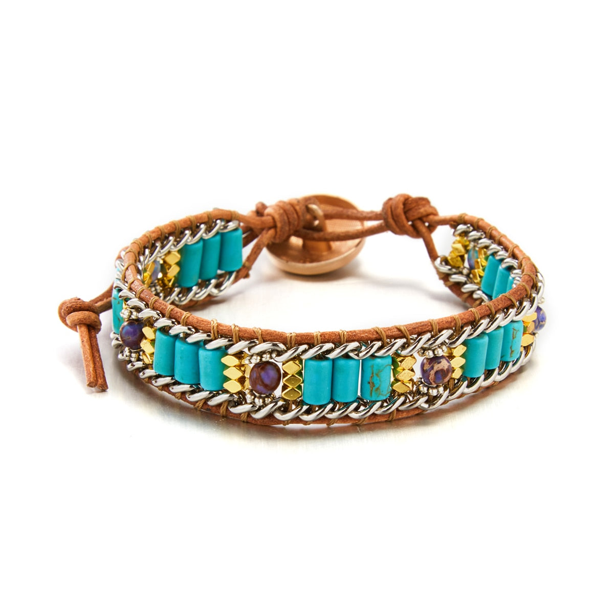 Woven Wrap Volcanic Stone Multi Color Beads Rope Chain Bracelet