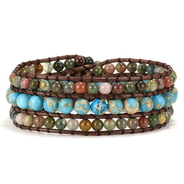 Woven Wrap Volcanic Stone Multi Color Beads Rope Chain Bracelet