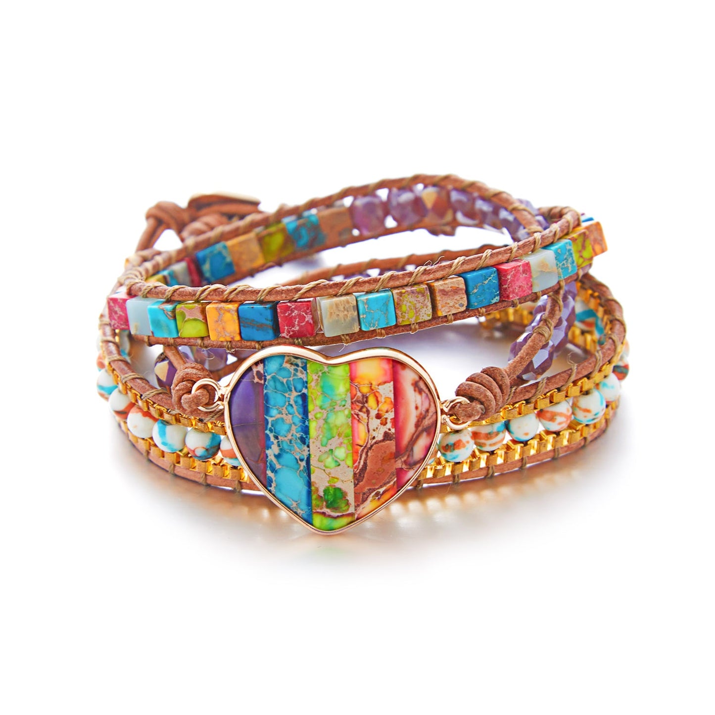 Woven Wrap Volcanic Stone Multi Color Beads Rope Chain Bracelet