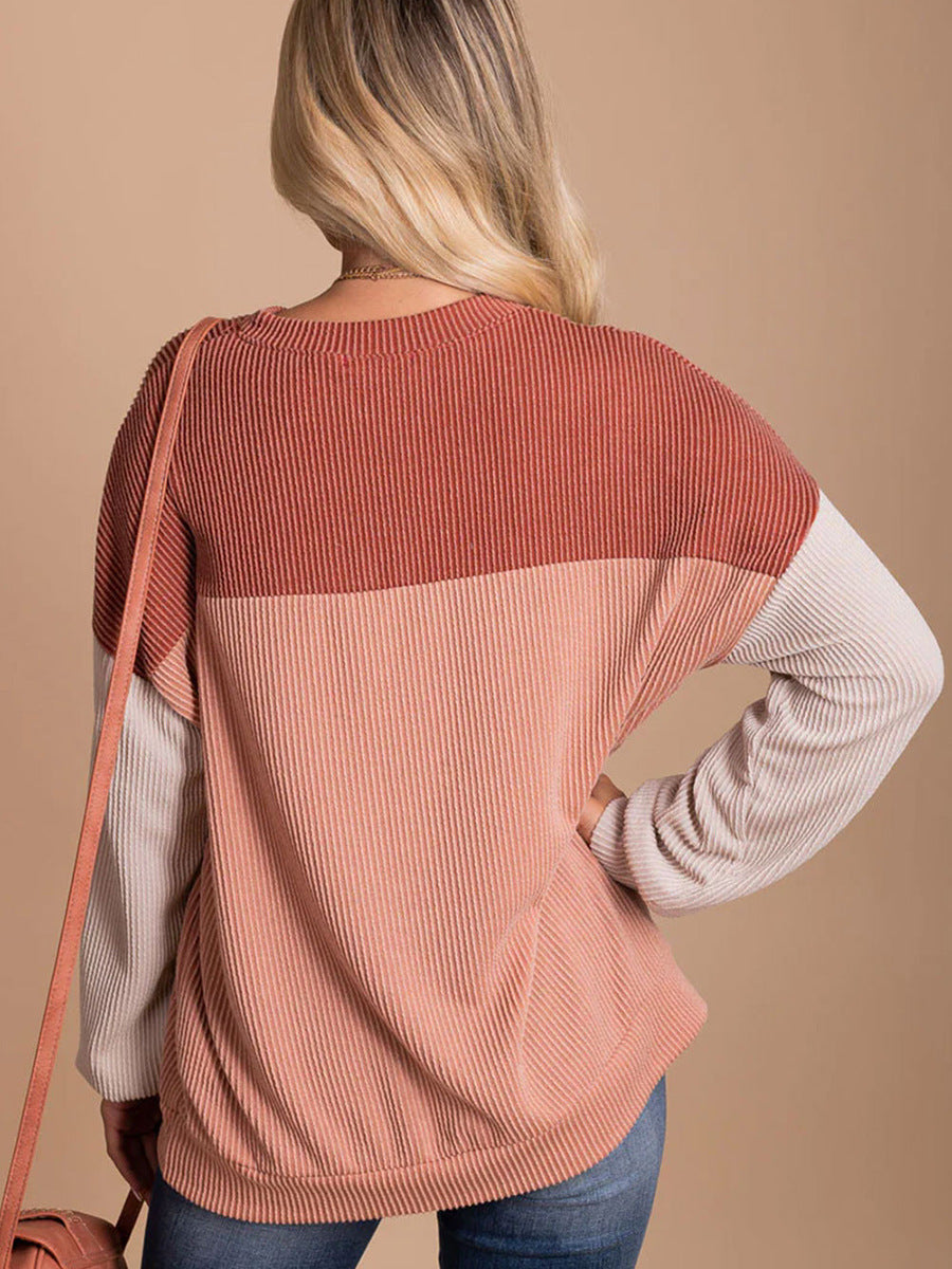 Color Block Casual Knit Loose Top