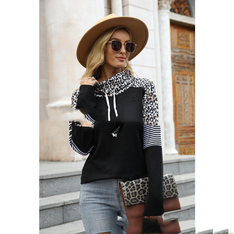 Leopard Print Cowl Neck Sweatshirt