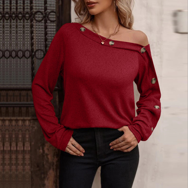 Sexy Off-the-Shoulder Top with Button Accents