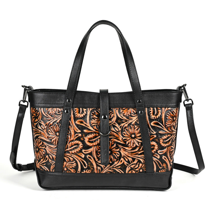 Genuine Hand-carved Leather Large Retro Handbag