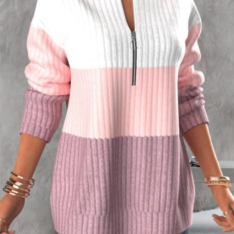 Color Block Half Zip Sweater