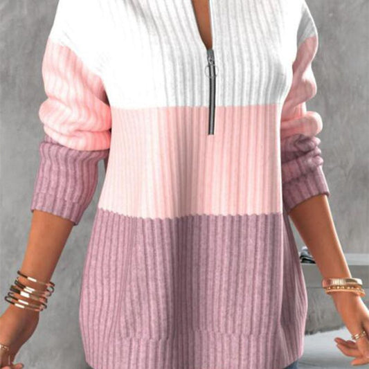 Color Block Half Zip Sweater