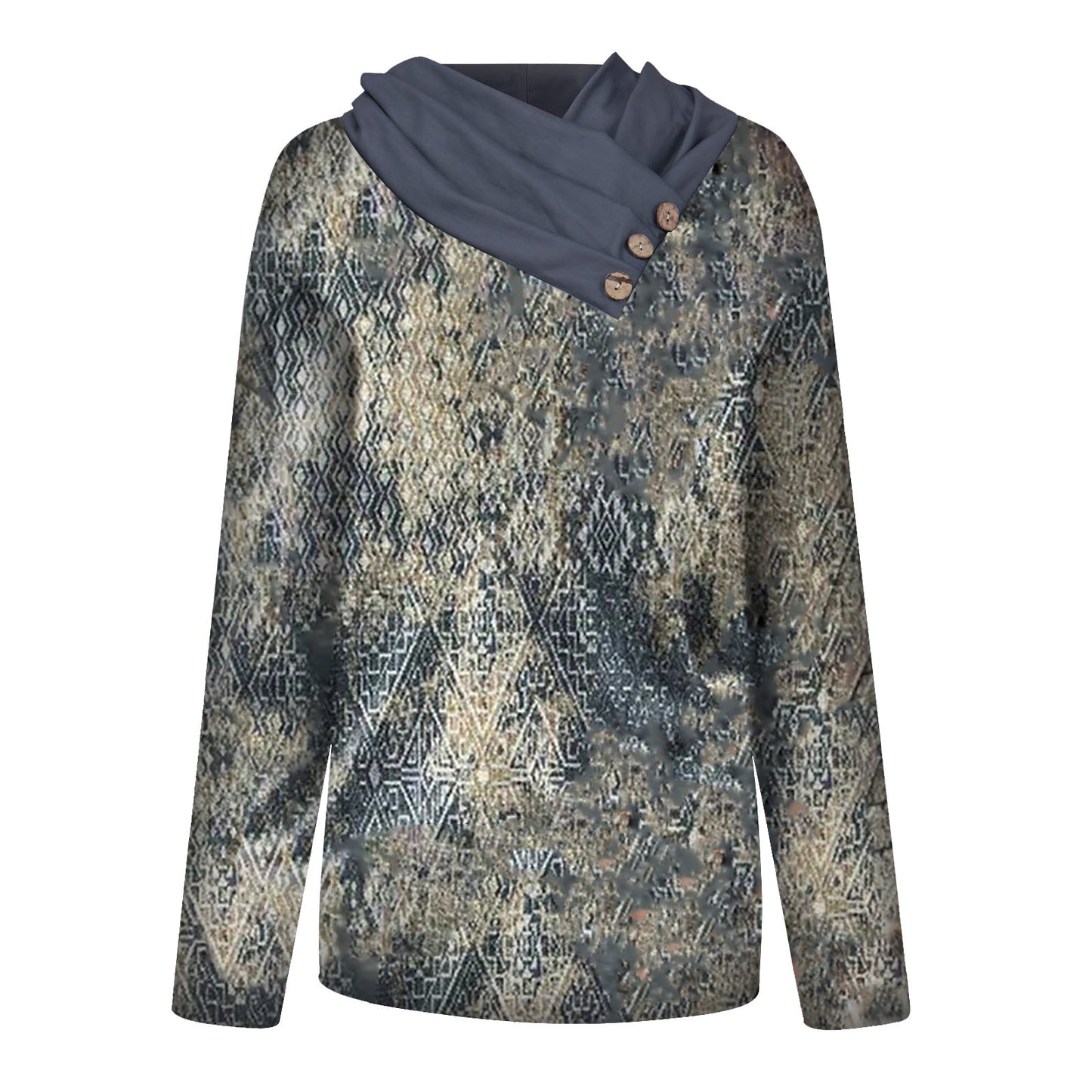 Button Cowl-Neck Pullover