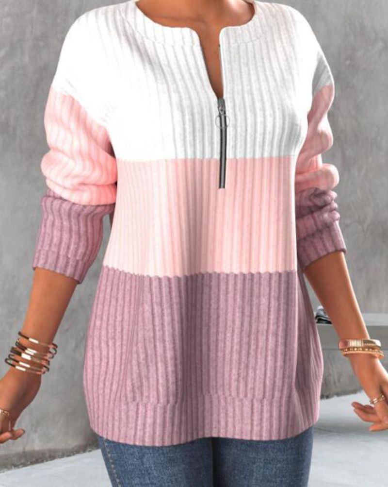 Color Block Half Zip Sweater