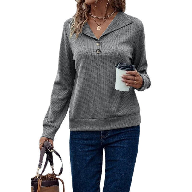 Waffle Knit V-neck Collar Sweater