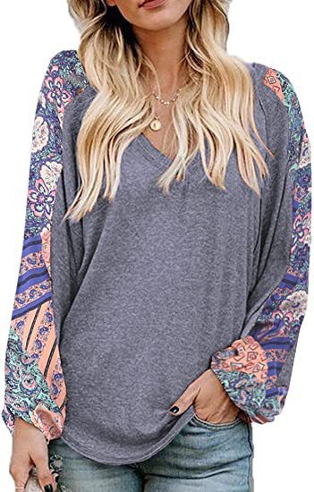 Women's New Loose V-neck Balloon Splicing T-shirt Women