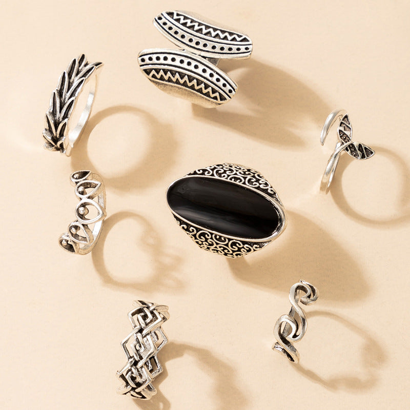 Black Oil Dripping Ring Set