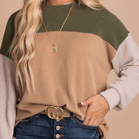 Color Block Casual Knit Loose Top