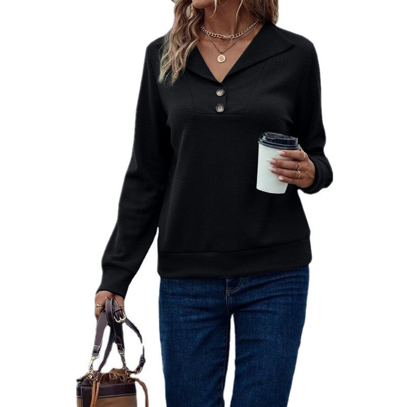 Waffle Knit V-neck Collar Sweater