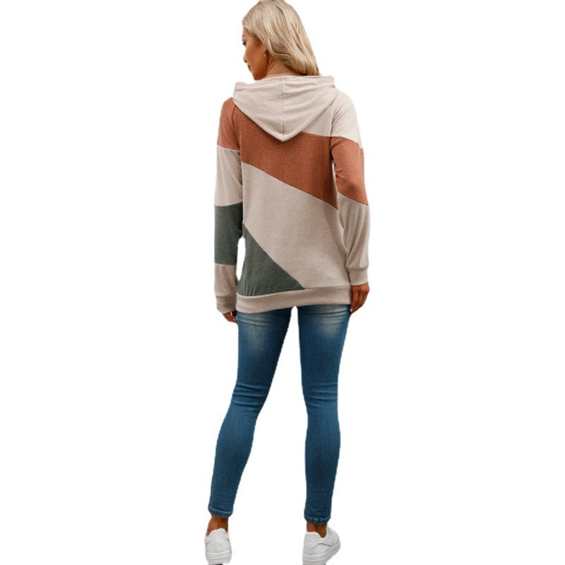 Diagonal Thick Striped Hooded Sweatshirt