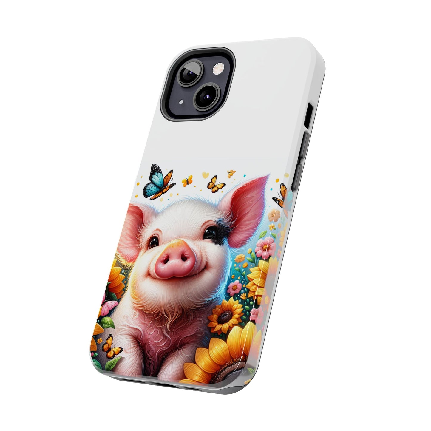 Cute Pig Surrounded With Sunflowers and Butterflies Phone Case