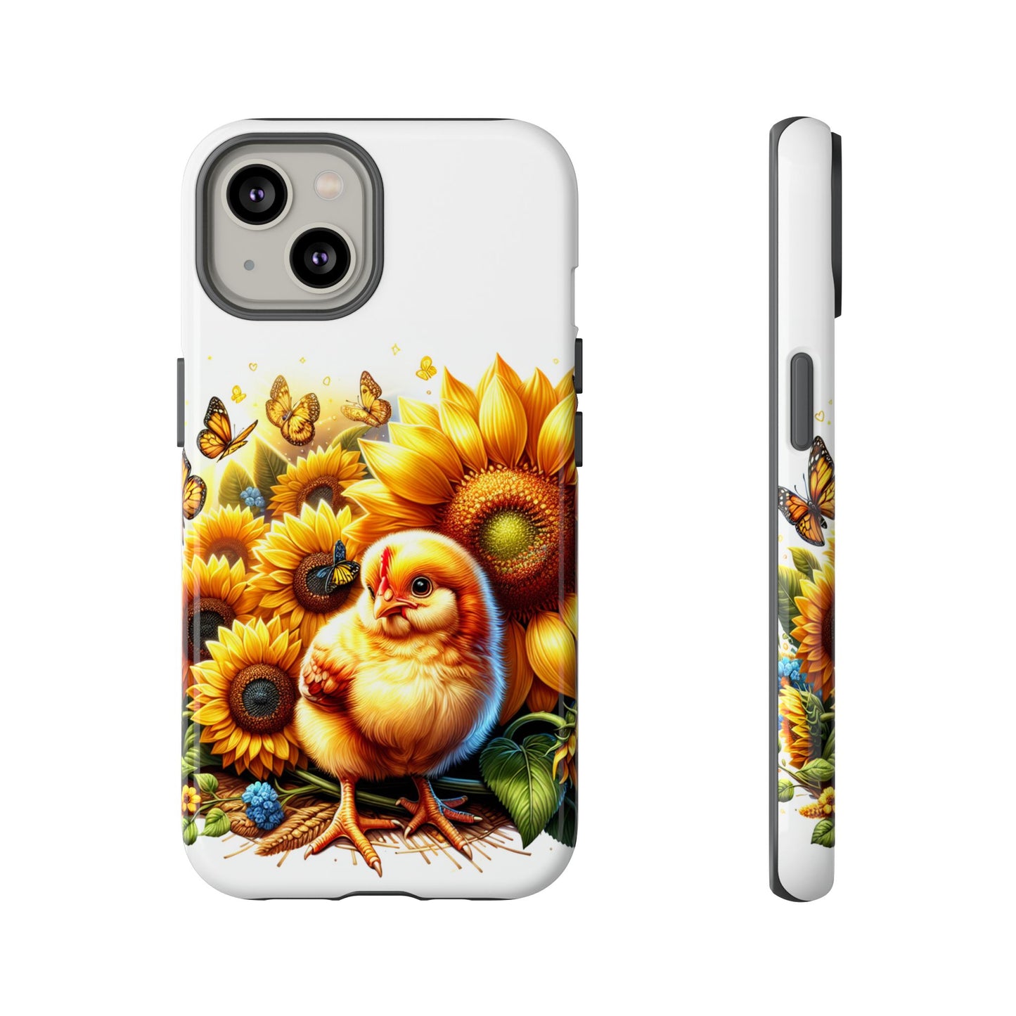 Cute Chicken With Sunflowers and Butterflies Phone Case