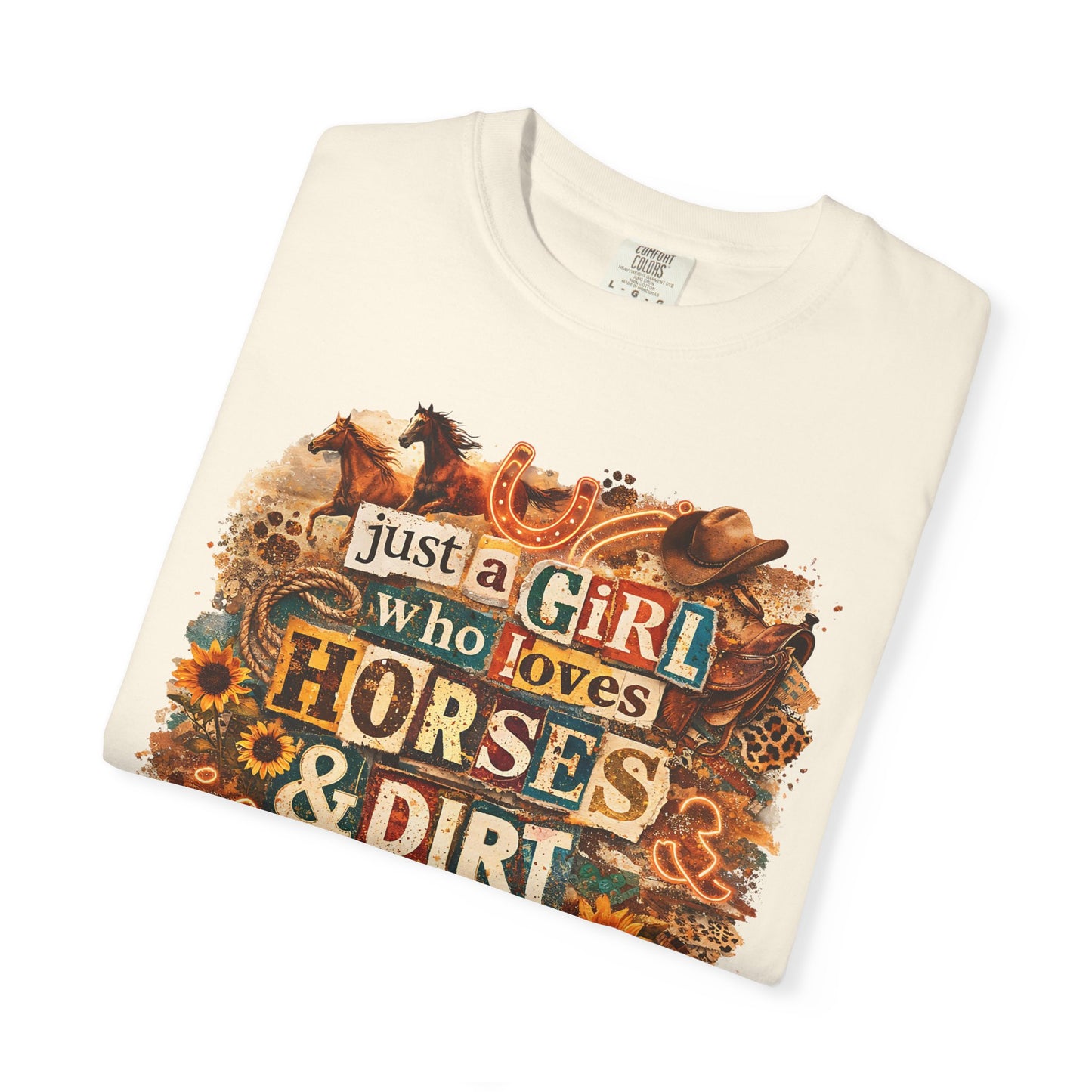 Just a Girl Who Loves Horses & Dirt Roads Shirt | Horse Girl Graphic Tee | Equestrian Gift for Women | Western Boho Shirt | Cowgirl Rodeo Tee