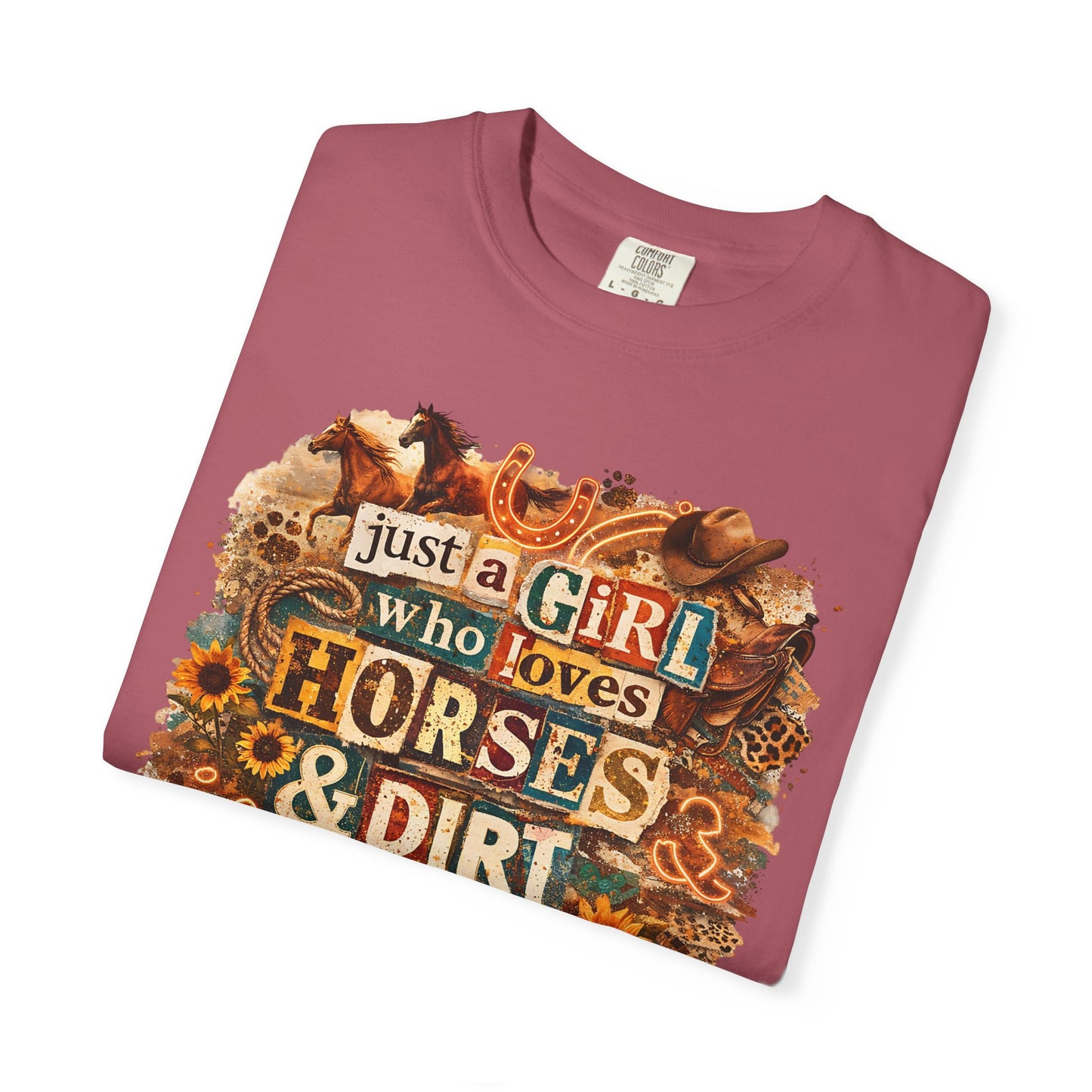 Just a Girl Who Loves Horses & Dirt Roads Shirt | Horse Girl Graphic Tee | Equestrian Gift for Women | Western Boho Shirt | Cowgirl Rodeo Tee