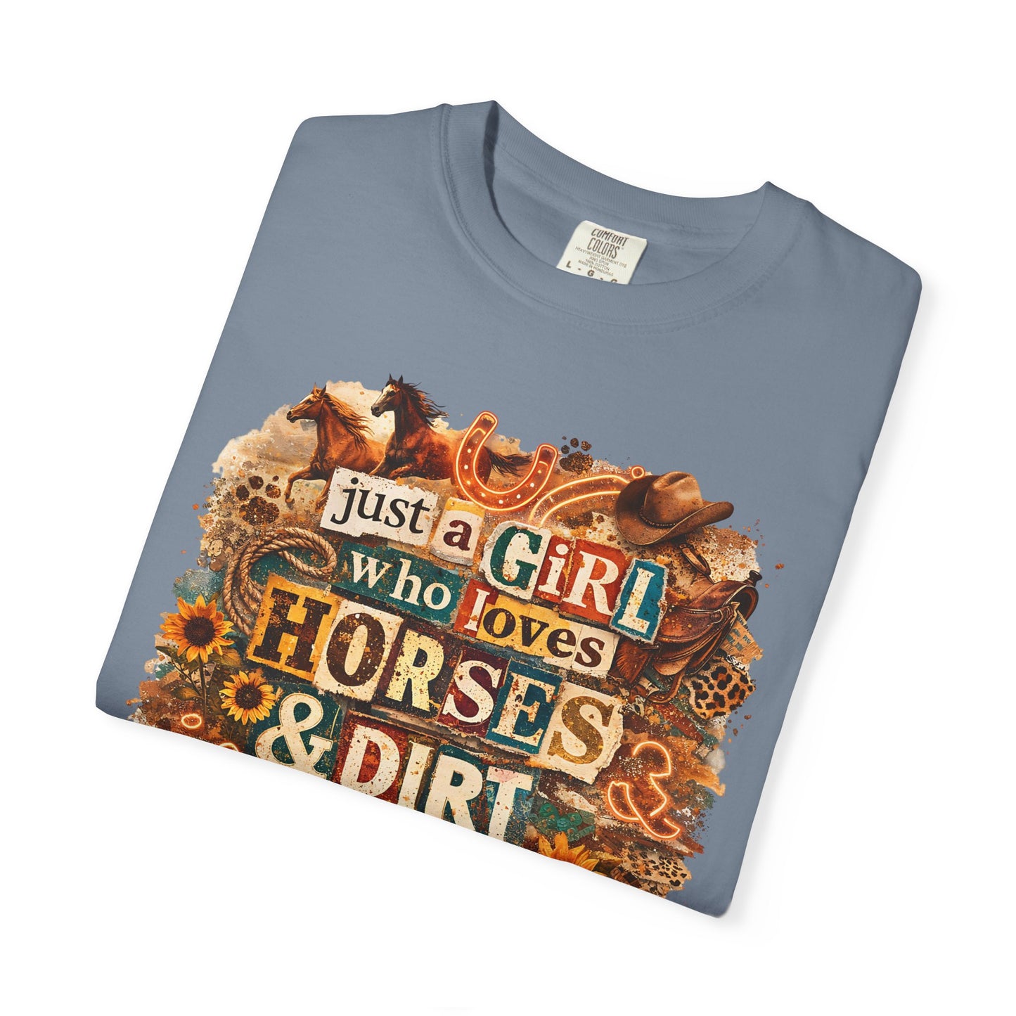 Just a Girl Who Loves Horses & Dirt Roads Shirt | Horse Girl Graphic Tee | Equestrian Gift for Women | Western Boho Shirt | Cowgirl Rodeo Tee
