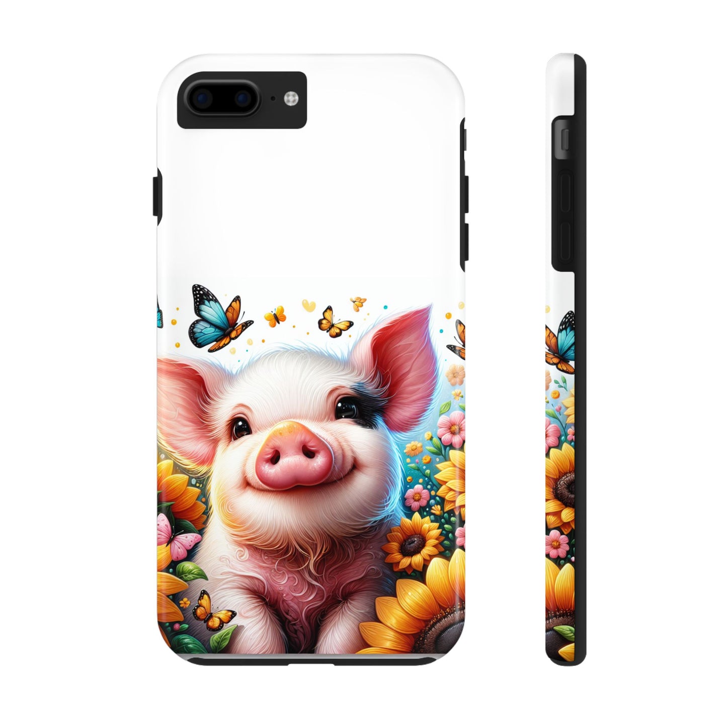 Cute Pig Surrounded With Sunflowers and Butterflies Phone Case