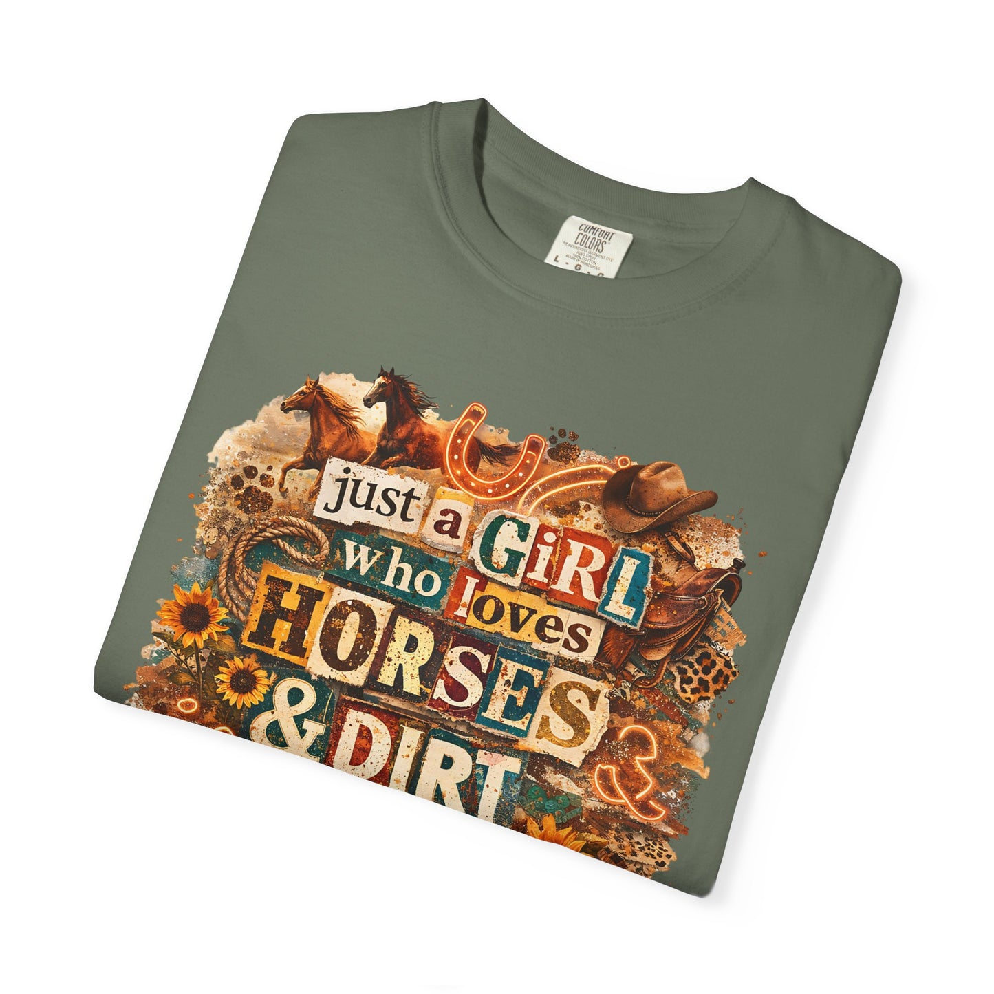 Just a Girl Who Loves Horses & Dirt Roads Shirt | Horse Girl Graphic Tee | Equestrian Gift for Women | Western Boho Shirt | Cowgirl Rodeo Tee