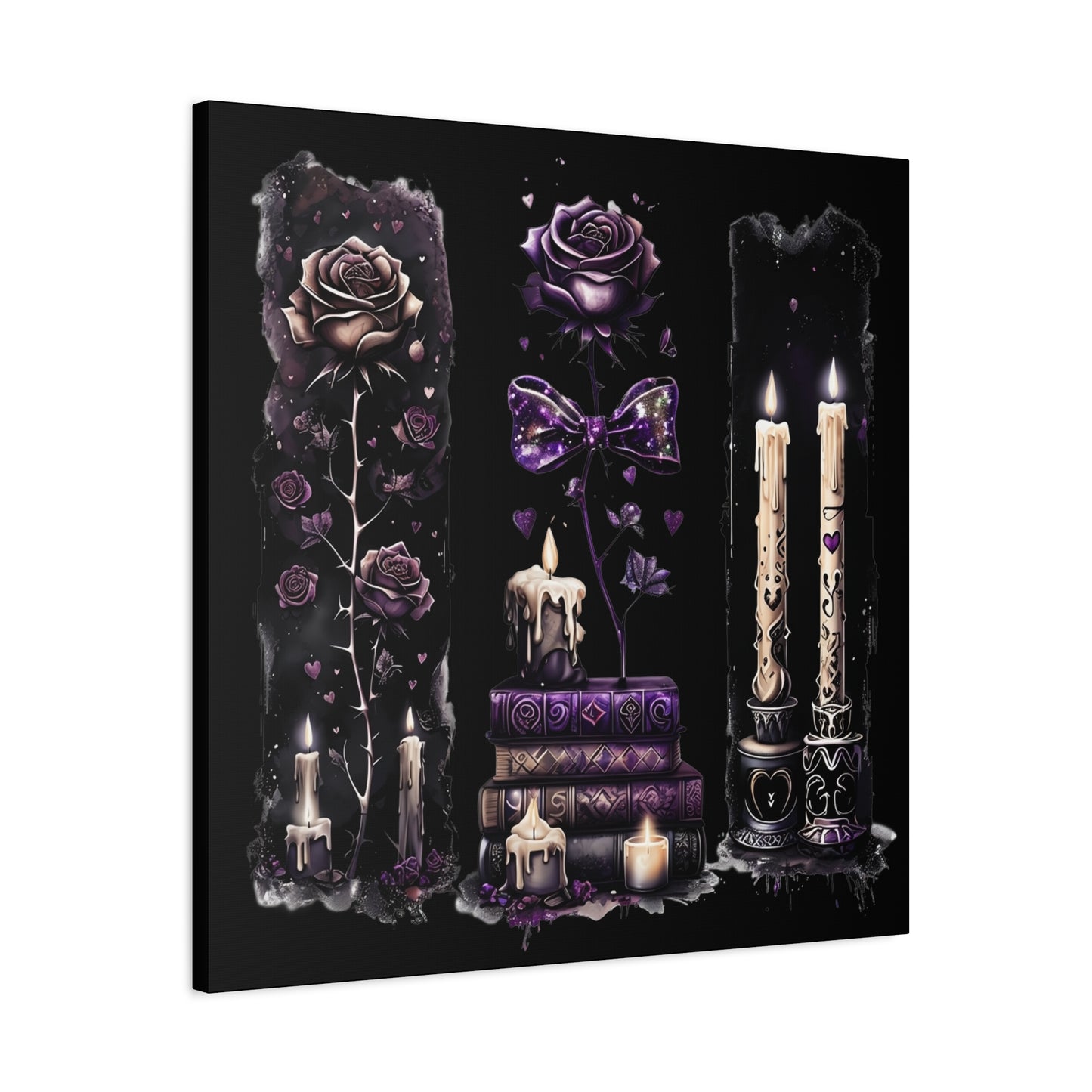 Gothic Booklover Canvas Print — Dark Roses & Stacked Books Wall Art