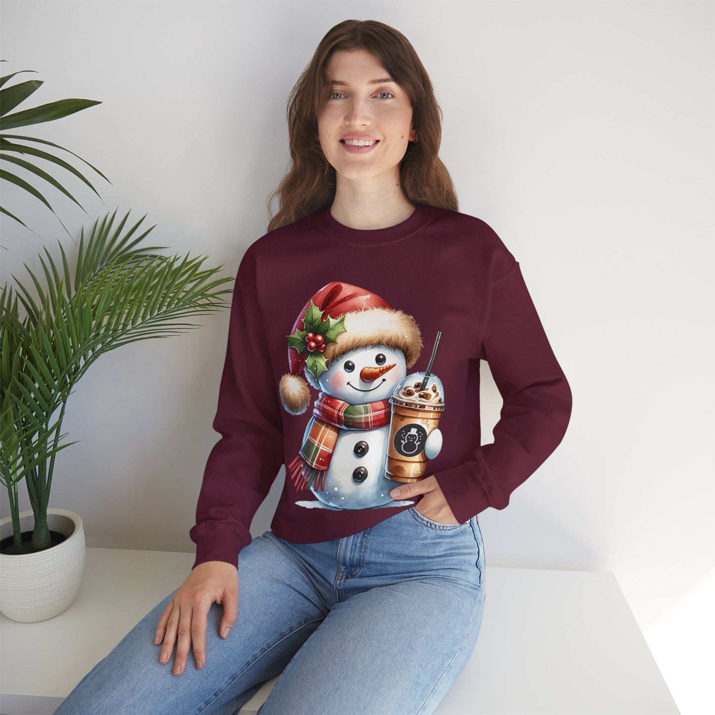 Cute Snowman Iced Coffee Sweatshirt | Winter Coffee Lover Christmas Crewneck