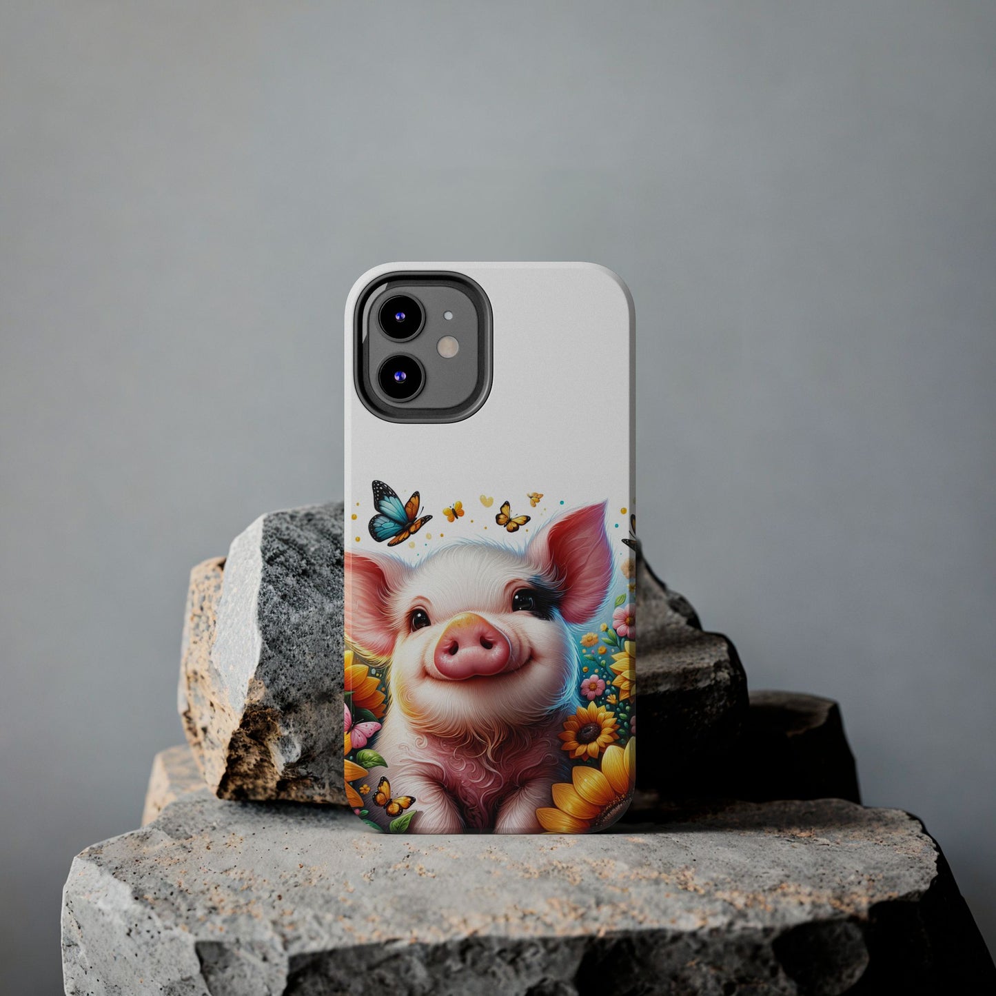 Cute Pig Surrounded With Sunflowers and Butterflies Phone Case