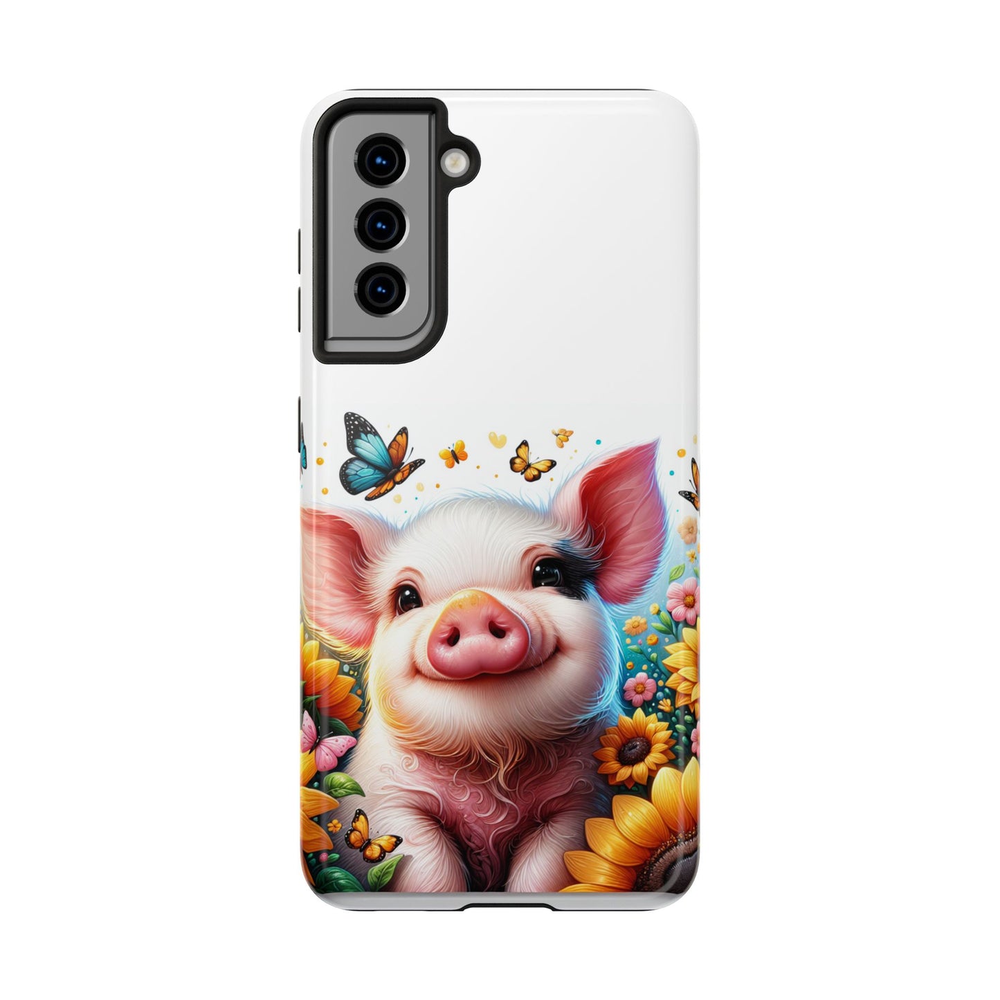 Cute Pig Surrounded With Sunflowers and Butterflies Phone Case