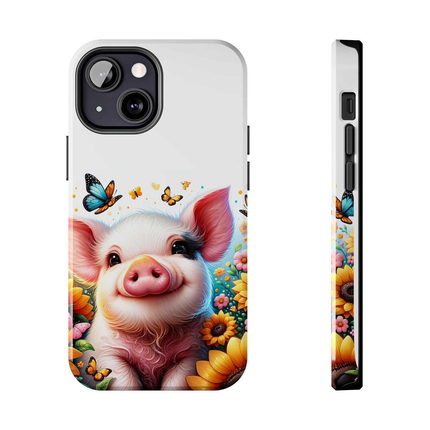 Cute Pig Surrounded With Sunflowers and Butterflies Phone Case