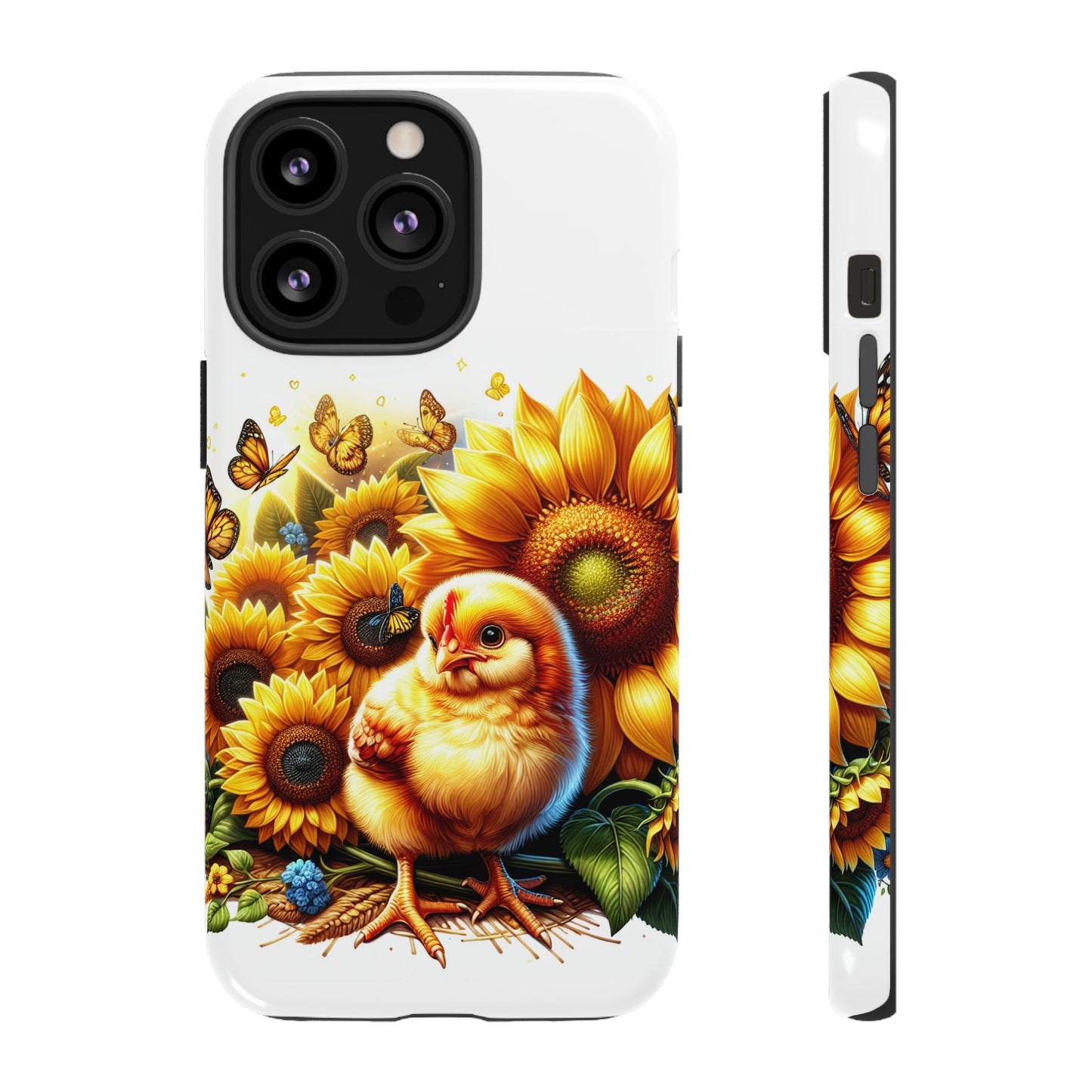 Cute Chicken With Sunflowers and Butterflies Phone Case