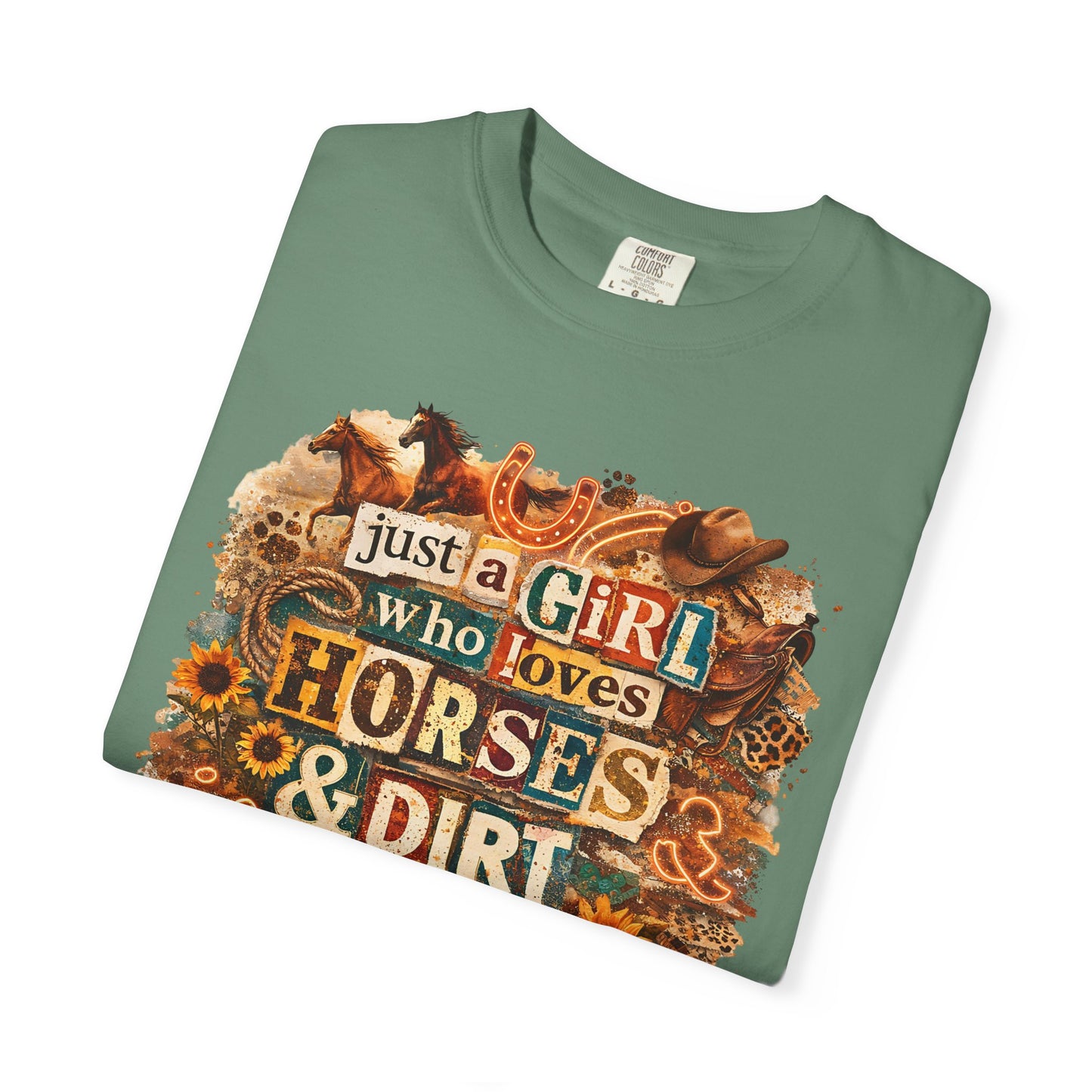 Just a Girl Who Loves Horses & Dirt Roads Shirt | Horse Girl Graphic Tee | Equestrian Gift for Women | Western Boho Shirt | Cowgirl Rodeo Tee