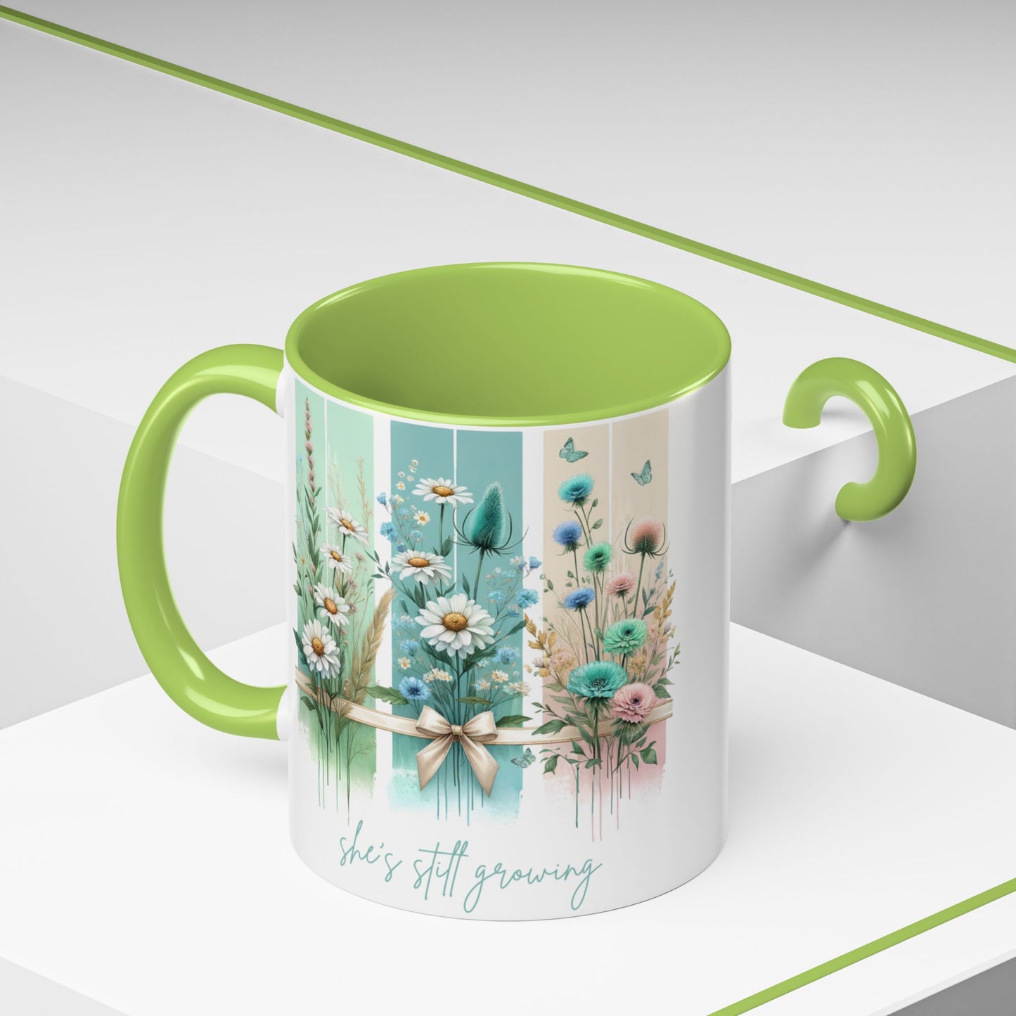She’s Still Growing Mug | Floral Watercolor Inspirational Coffee Cup