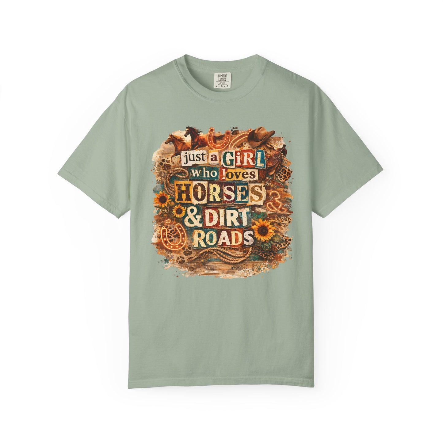 Just a Girl Who Loves Horses & Dirt Roads Shirt | Horse Girl Graphic Tee | Equestrian Gift for Women | Western Boho Shirt | Cowgirl Rodeo Tee