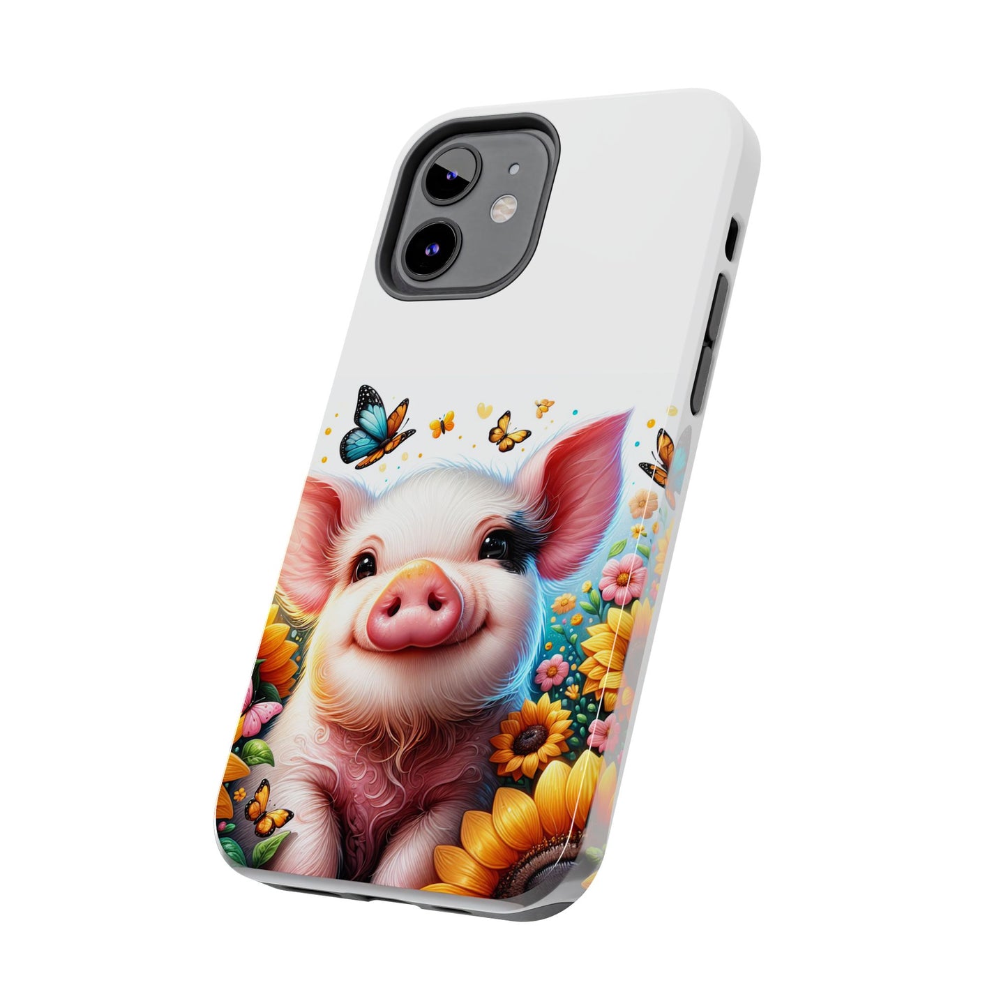 Cute Pig Surrounded With Sunflowers and Butterflies Phone Case