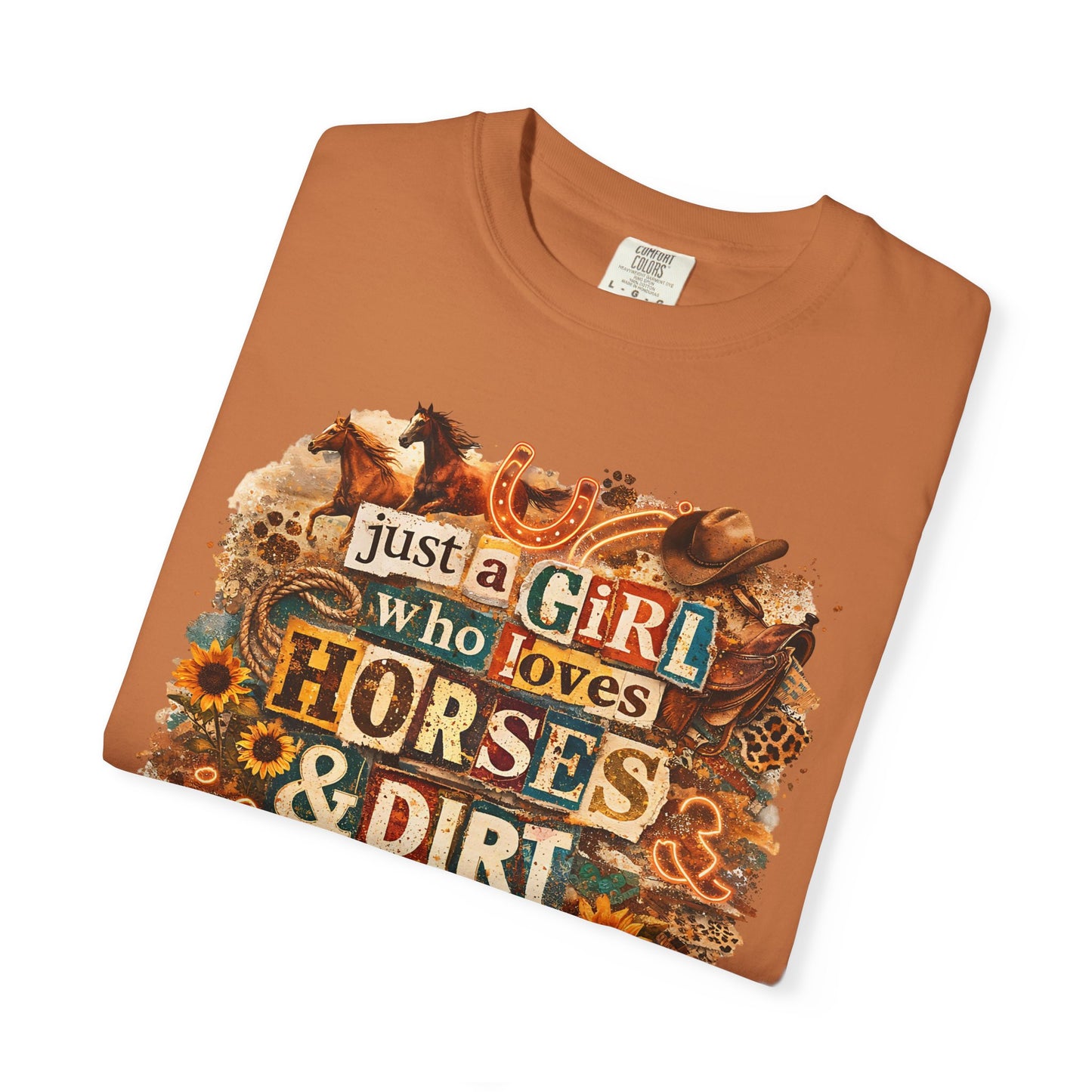 Just a Girl Who Loves Horses & Dirt Roads Shirt | Horse Girl Graphic Tee | Equestrian Gift for Women | Western Boho Shirt | Cowgirl Rodeo Tee